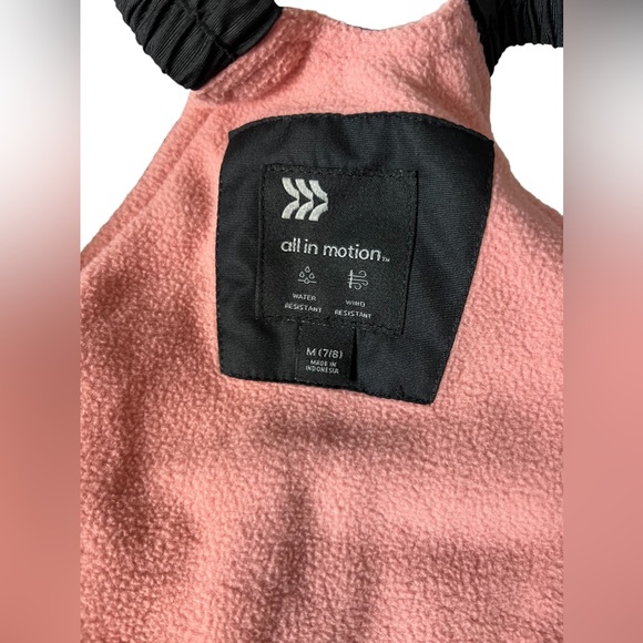 Girls Youth All In Motion Snow Bibs Pants SZ Med 7/8 Black & Pink Fleece Lining - Picture 4 of 6